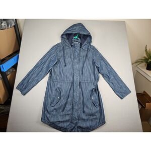 Old Navy Chambray Utility Jacket Women's Large Lightweight Denim Full Zip Hooded